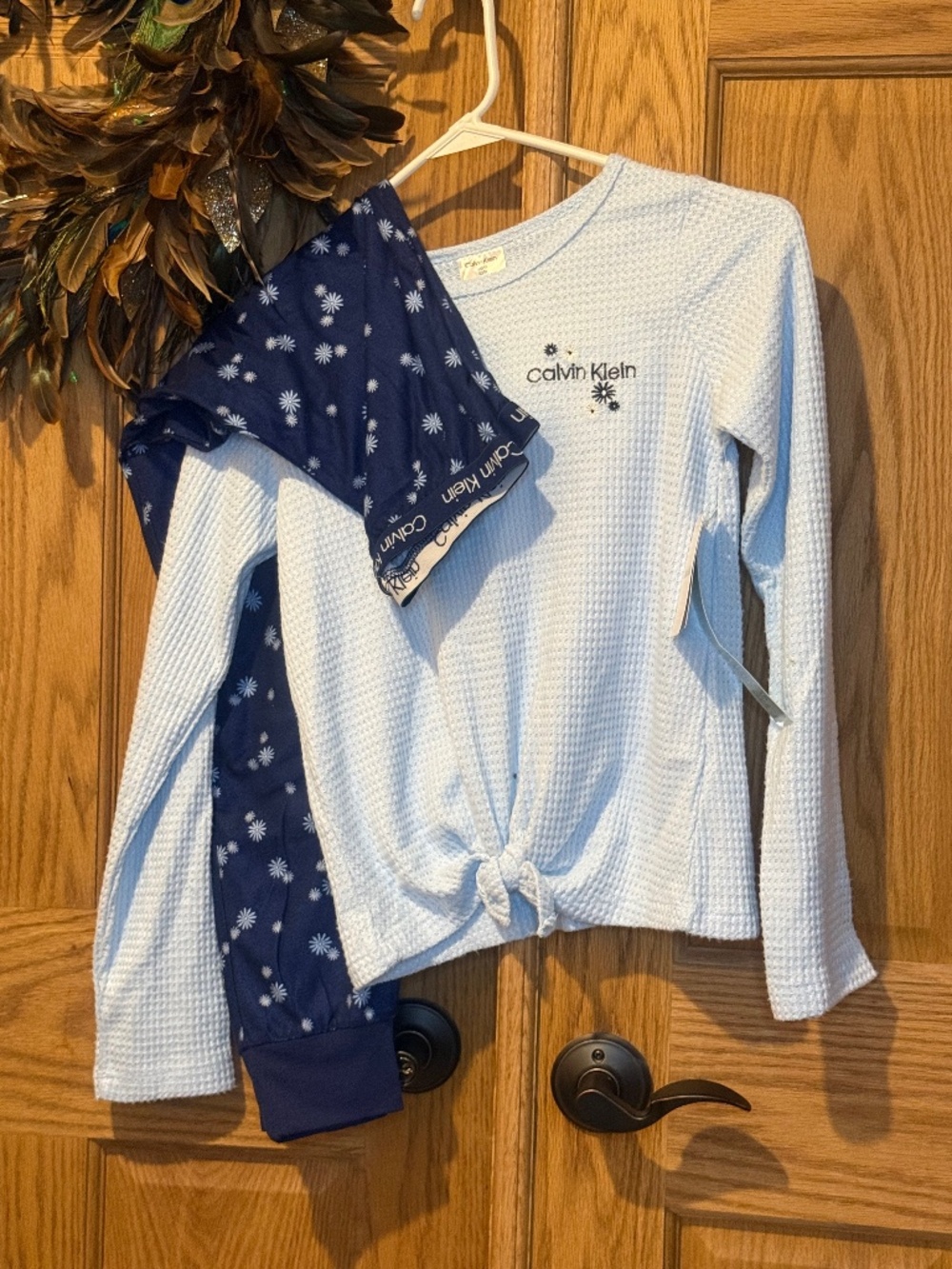NEW Calvin Klein Girls 10/12 NWT 2 Pc Thermal Pajama Set Blue Floral